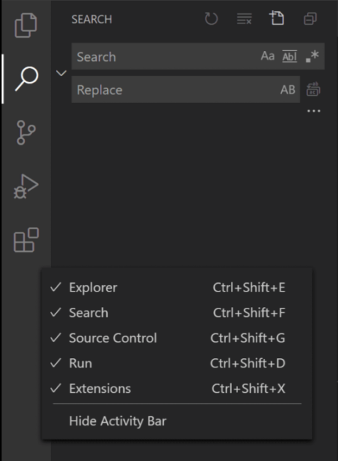 Activity bar context menu